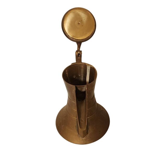 Vintage Solid Brass Dallah 13.5" Tea/Coffee Pot Pitcher w/ Handle & Hinged Lid - Picture 9 of 10